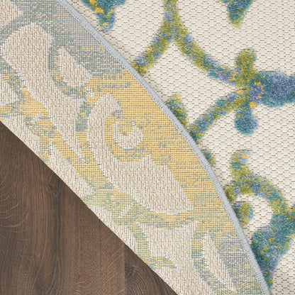 8' X 8' Ivory And Blue Round Indoor Outdoor Area Rug HomeRoots