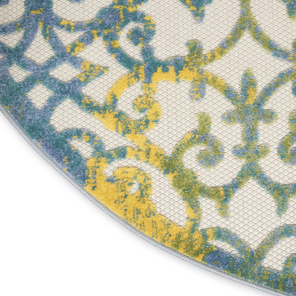 8' X 8' Ivory And Blue Round Indoor Outdoor Area Rug — view 6