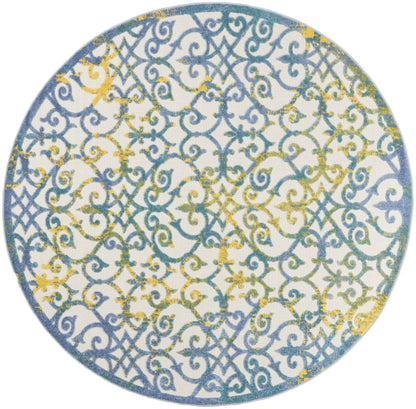 8' X 8' Ivory And Blue Round Indoor Outdoor Area Rug HomeRoots