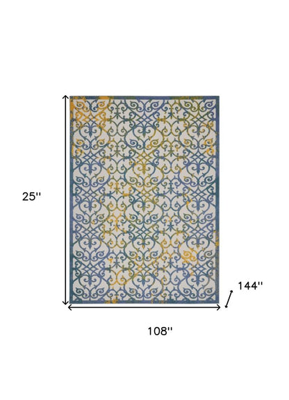 9' X 12' Ivory And Blue Indoor Outdoor Area Rug HomeRoots
