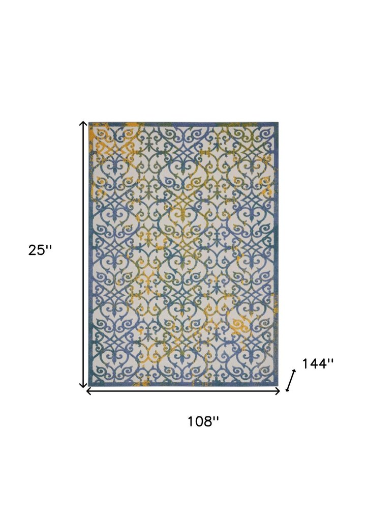 9' X 12' Ivory And Blue Indoor Outdoor Area Rug — view 1