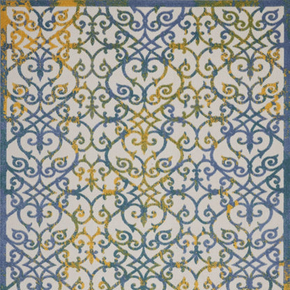 9' X 12' Ivory And Blue Indoor Outdoor Area Rug HomeRoots