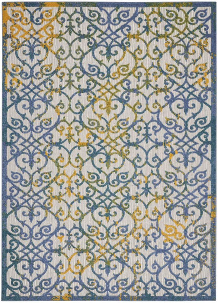 10' X 13' Ivory And Blue Indoor Outdoor Area Rug HomeRoots