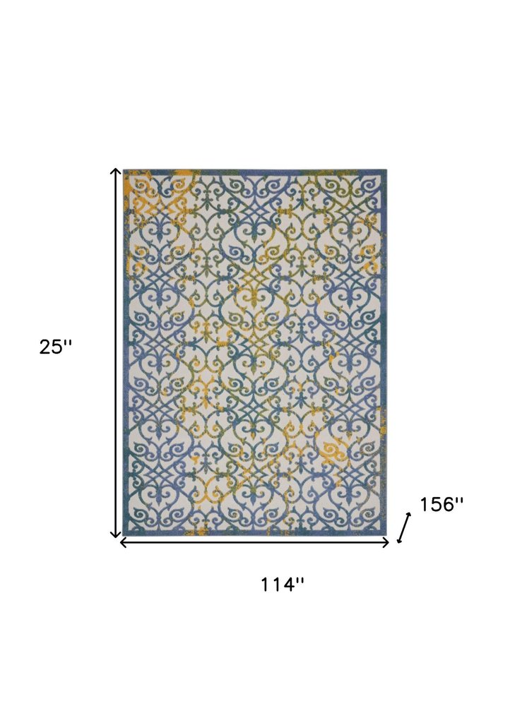10' X 13' Ivory And Blue Indoor Outdoor Area Rug — view 1