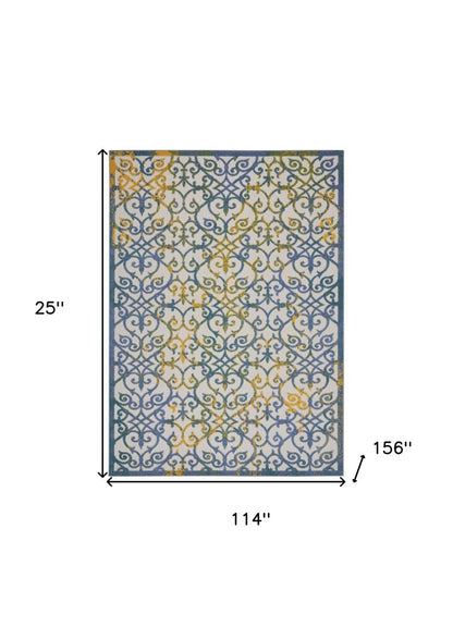 10' X 13' Ivory And Blue Indoor Outdoor Area Rug HomeRoots