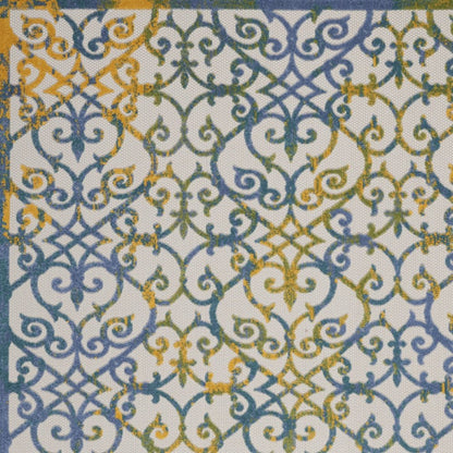 10' X 13' Ivory And Blue Indoor Outdoor Area Rug HomeRoots