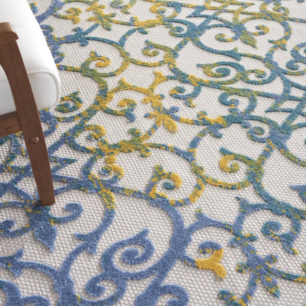 10' X 13' Ivory And Blue Indoor Outdoor Area Rug HomeRoots
