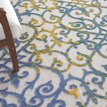 10' X 13' Ivory And Blue Indoor Outdoor Area Rug HomeRoots