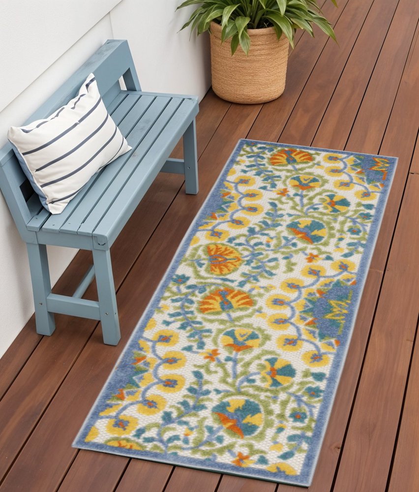 6' Blue And Yellow Indoor Outdoor Runner Rug HomeRoots