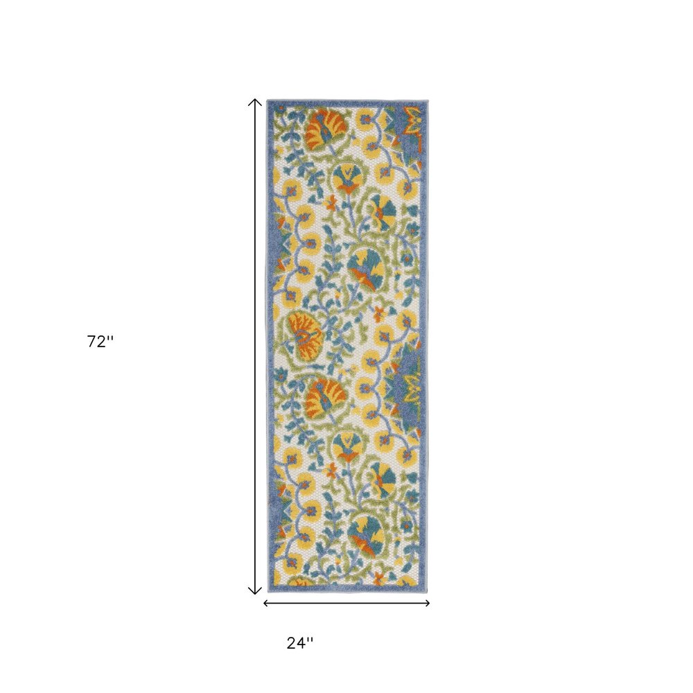 6' Blue And Yellow Indoor Outdoor Runner Rug HomeRoots