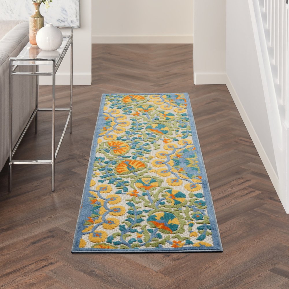 6' Blue And Yellow Indoor Outdoor Runner Rug — view 7