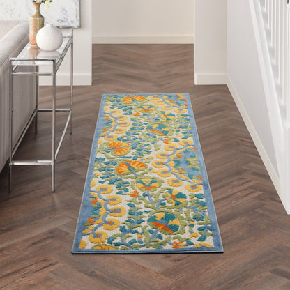 6' Blue And Yellow Indoor Outdoor Runner Rug HomeRoots