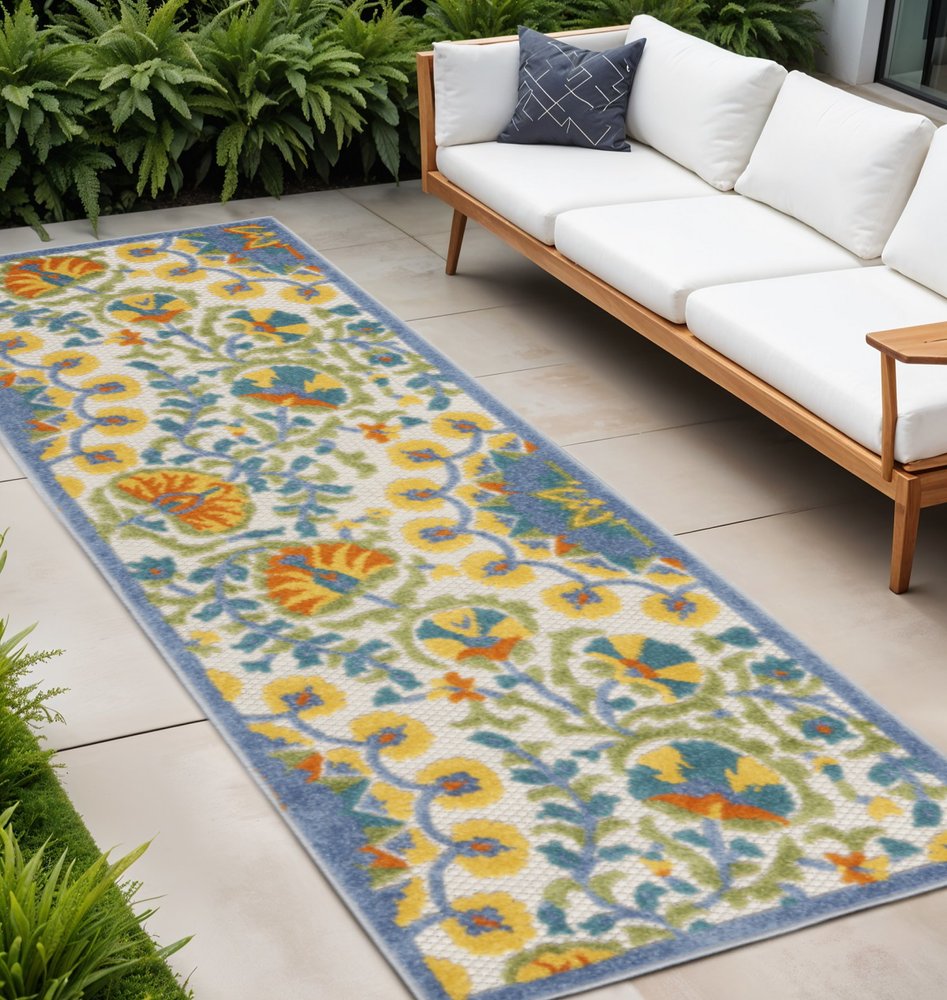 10' Blue And Yellow Indoor Outdoor Runner Rug HomeRoots