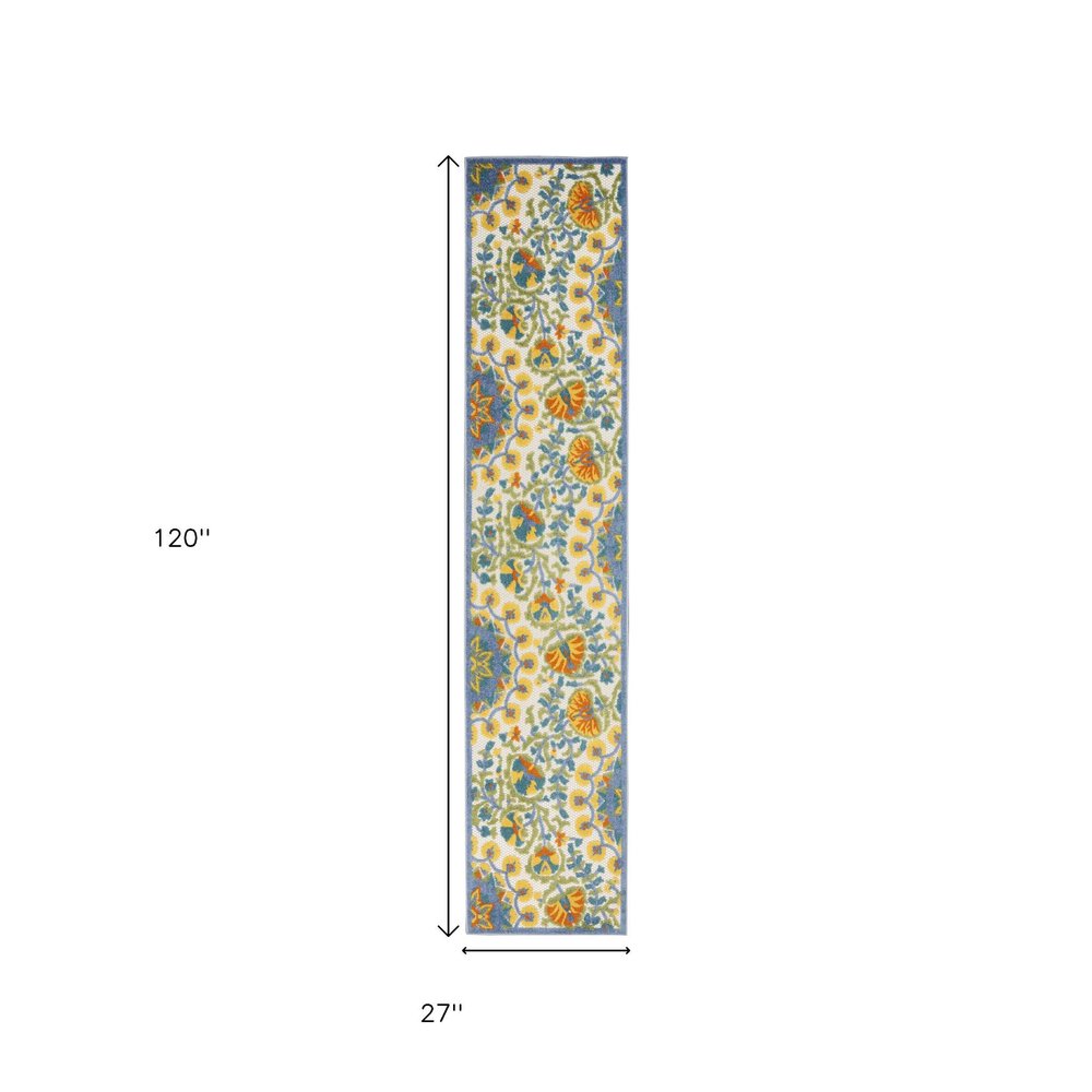 10' Blue And Yellow Indoor Outdoor Runner Rug — view 4