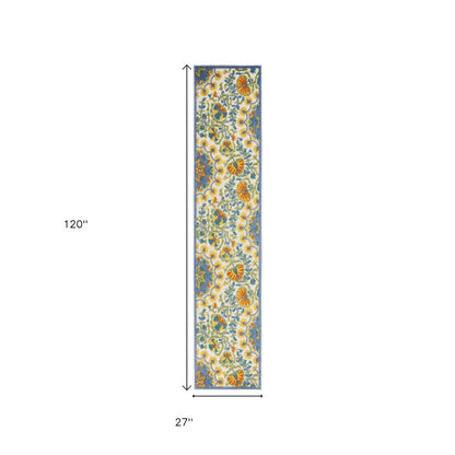 10' Blue And Yellow Indoor Outdoor Runner Rug HomeRoots