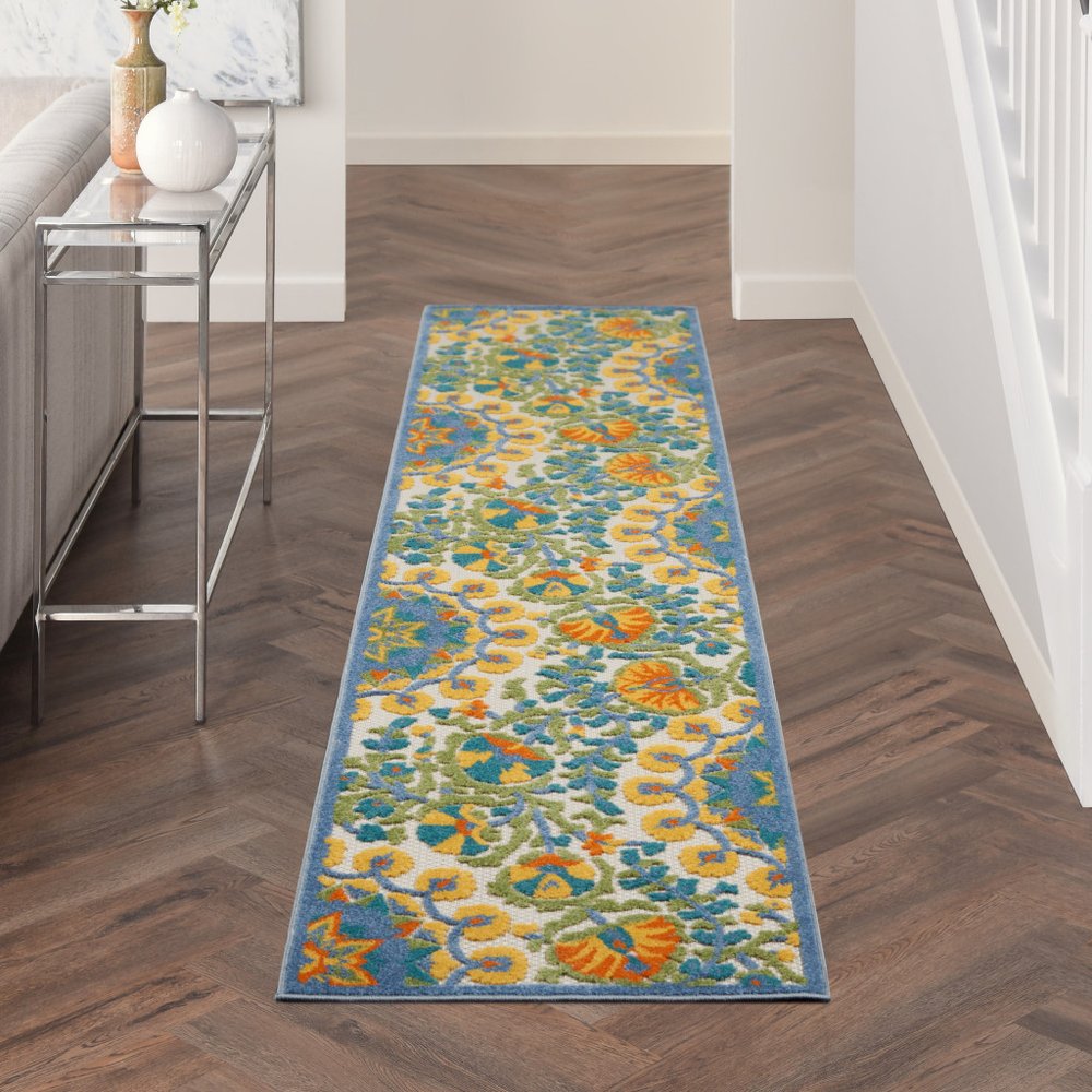 10' Blue And Yellow Indoor Outdoor Runner Rug — view 7