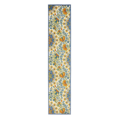 12' Blue And Yellow Indoor Outdoor Runner Rug