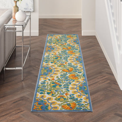 12' Blue And Yellow Indoor Outdoor Runner Rug HomeRoots