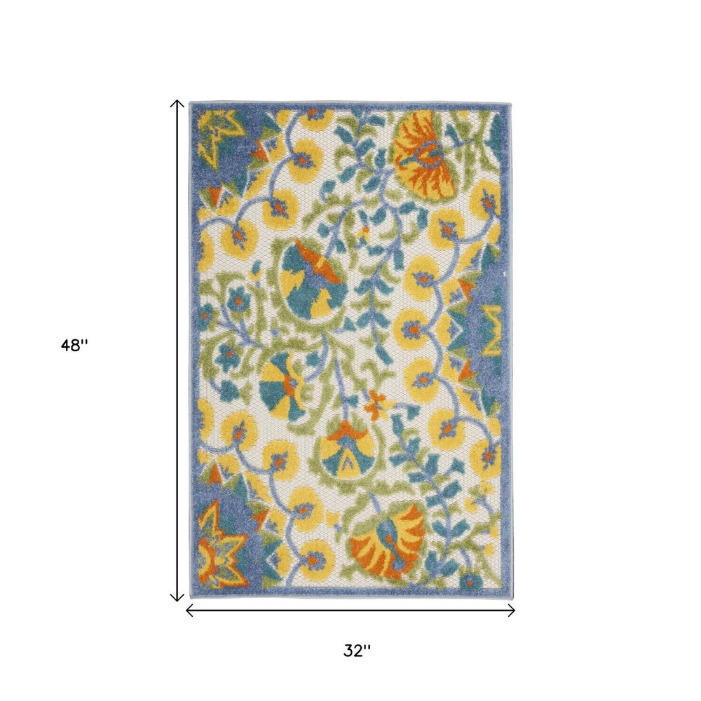 3' X 4' Yellow And Ivory Indoor Outdoor Area Rug — view 4