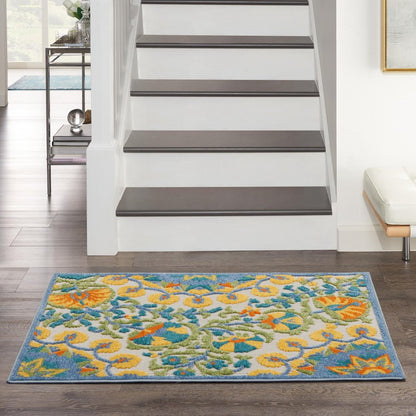 3' X 4' Yellow And Ivory Indoor Outdoor Area Rug HomeRoots