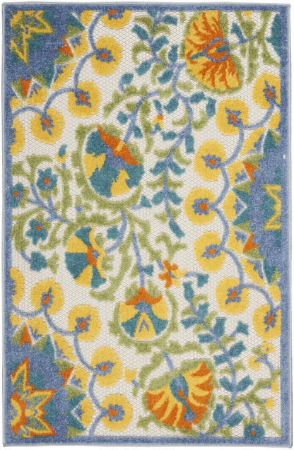 3' X 4' Yellow And Ivory Indoor Outdoor Area Rug HomeRoots