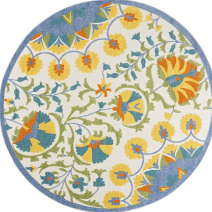 8' X 8' Blue Yellow And White Round Toile Non Skid Indoor Outdoor Area Rug