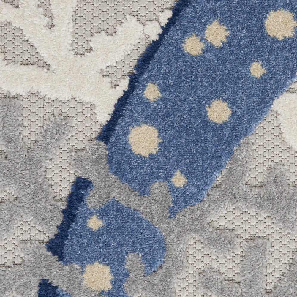 10' Blue And Gray Indoor Outdoor Runner Rug — view 10