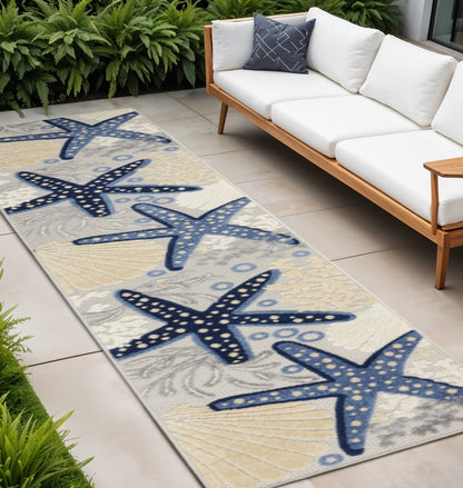 10' Blue And Gray Indoor Outdoor Runner Rug HomeRoots