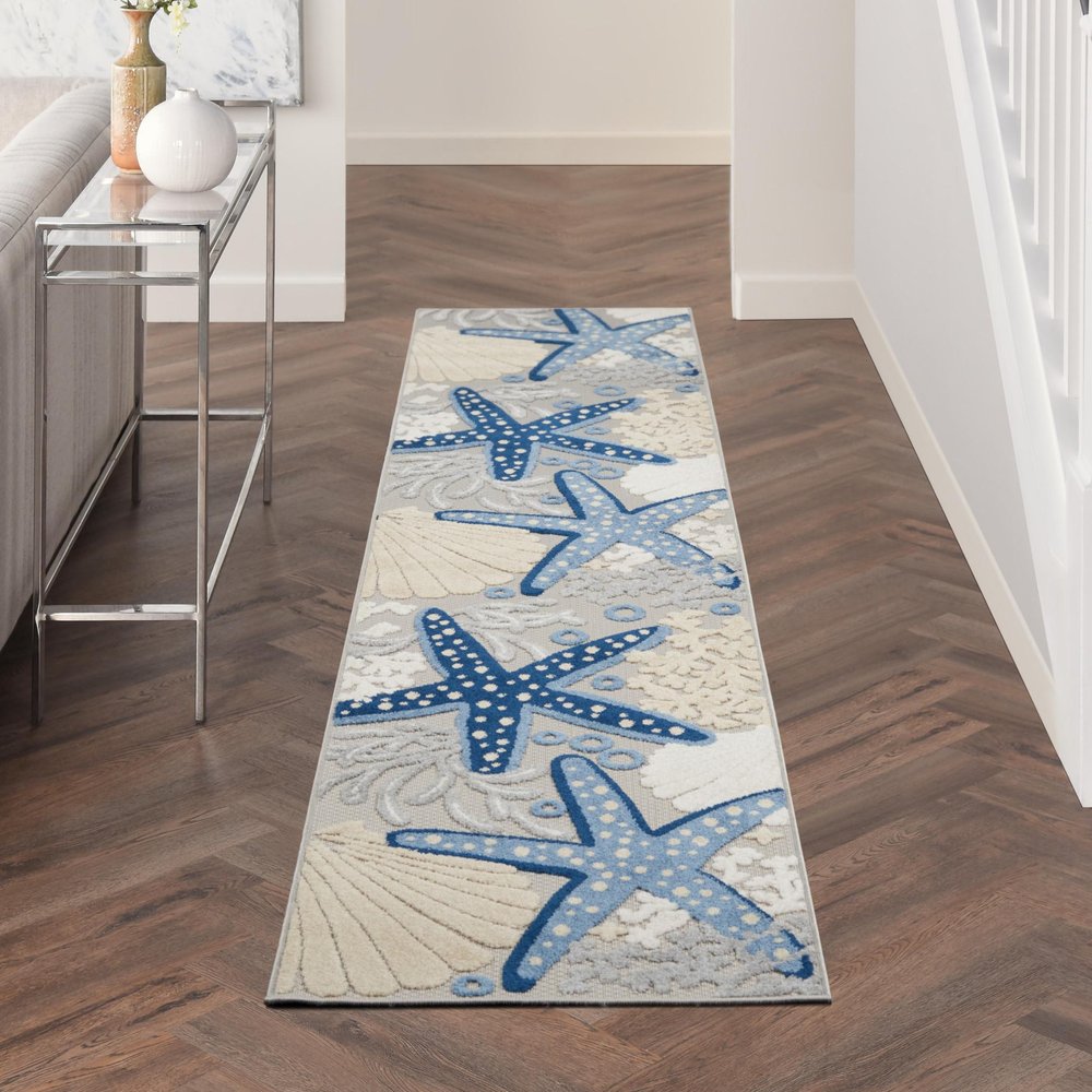 10' Blue And Gray Indoor Outdoor Runner Rug — view 7