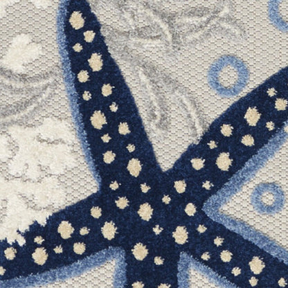 12' Blue And Gray Nautical Indoor Outdoor Runner Rug HomeRoots