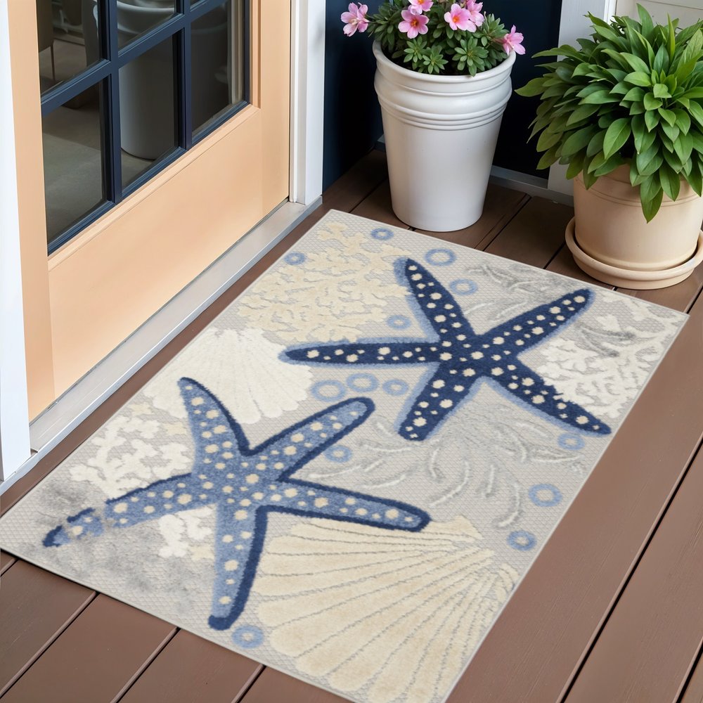 3' X 4' Blue And Gray Indoor Outdoor Area Rug HomeRoots