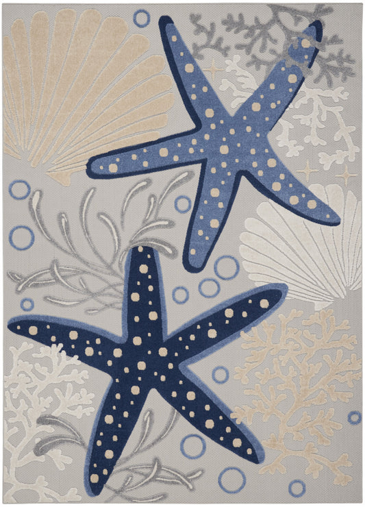 9' X 12' Blue and Gray Starfish Indoor Outdoor Area Rug