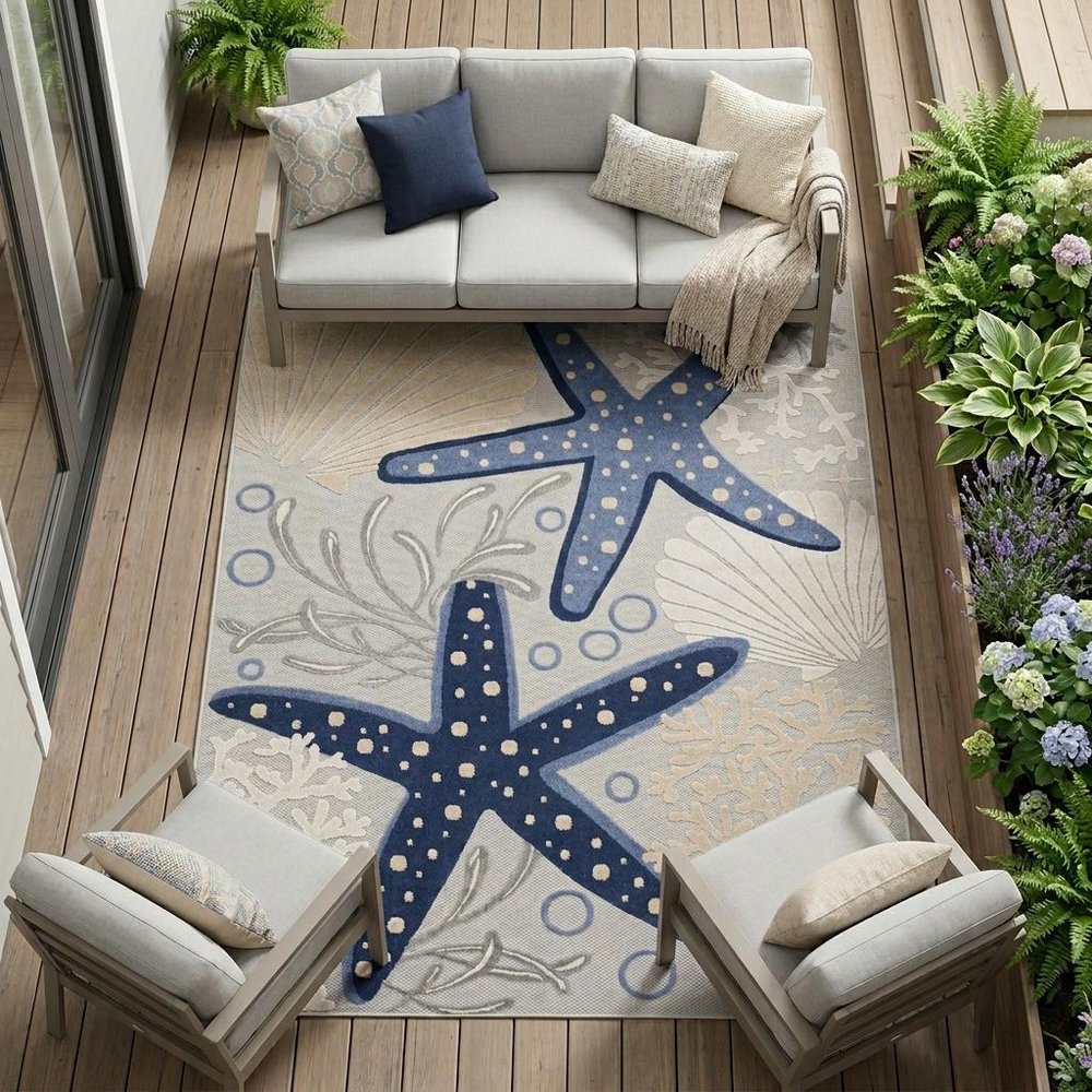 9' X 12' Blue And Gray Starfish Indoor Outdoor Area Rug — view 11