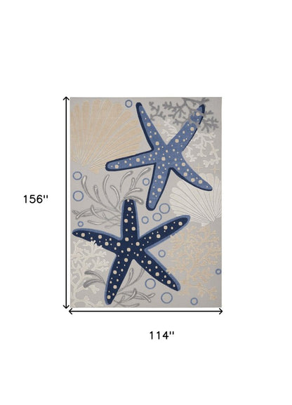 10' X 13' Blue And Gray Starfish Indoor Outdoor Area Rug HomeRoots