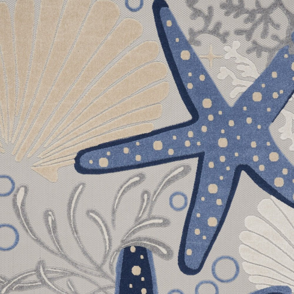 10' X 13' Blue And Gray Starfish Indoor Outdoor Area Rug HomeRoots