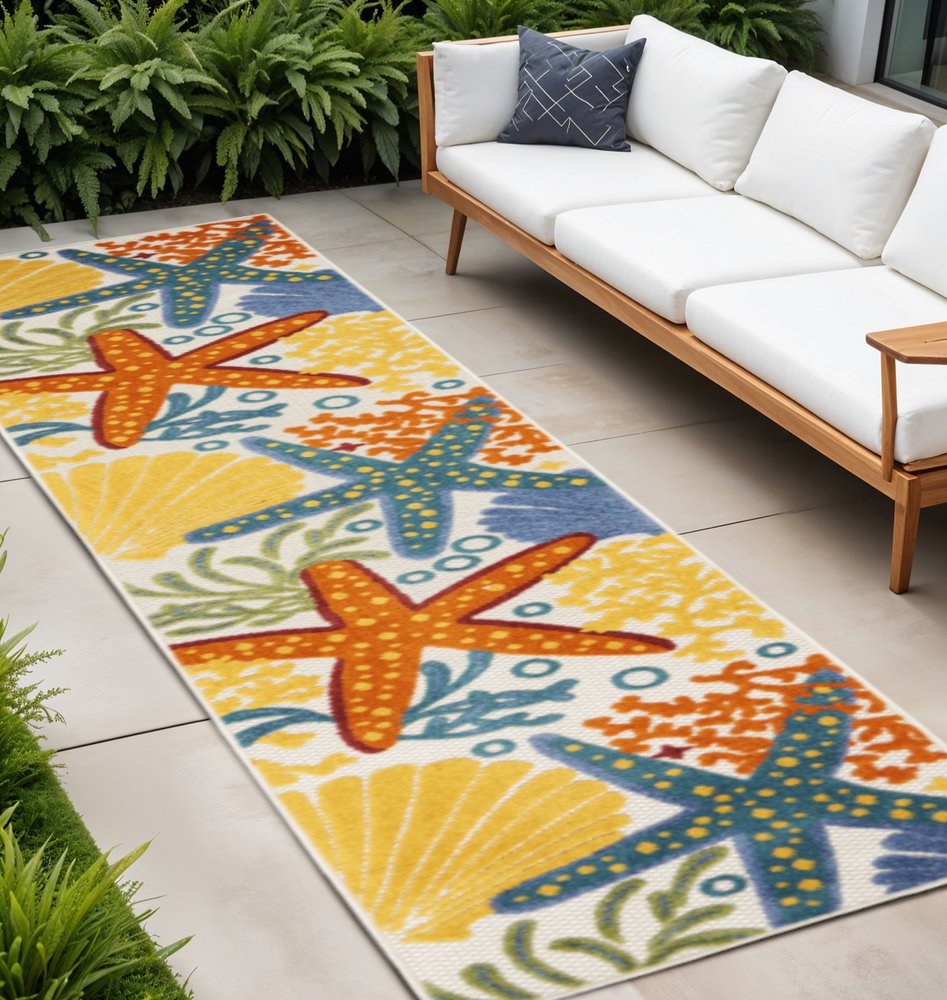 10' Blue And Yellow Indoor Outdoor Runner Rug HomeRoots