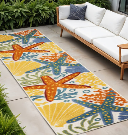 10' Blue And Yellow Indoor Outdoor Runner Rug HomeRoots
