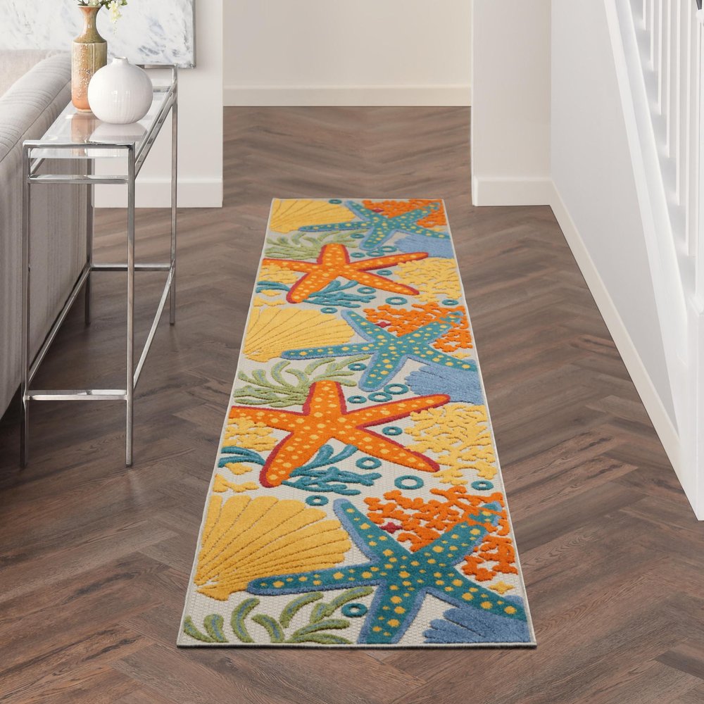 10' Blue And Yellow Indoor Outdoor Runner Rug — view 7
