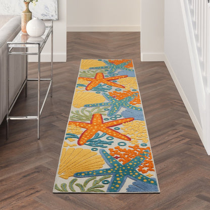 12' Blue And Yellow Indoor Outdoor Runner Rug HomeRoots