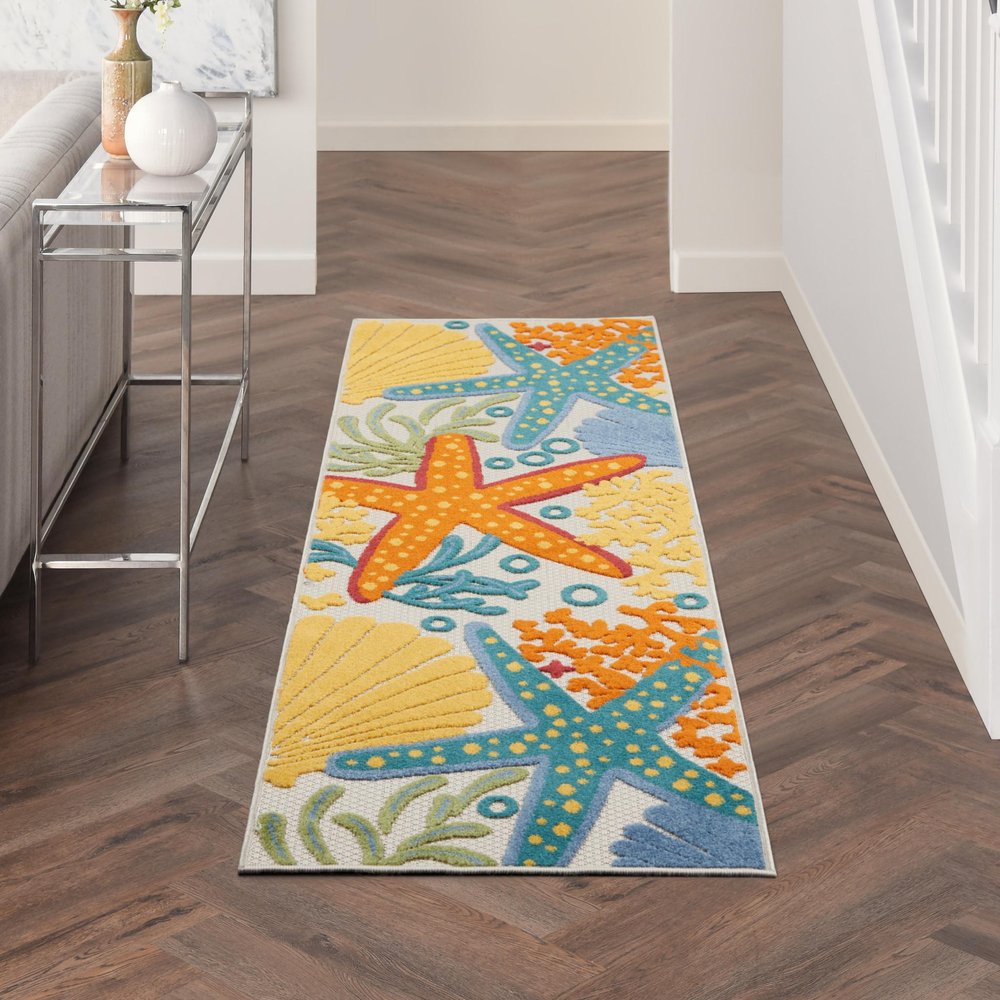 8' Blue And Orange Indoor Outdoor Runner Rug — view 7