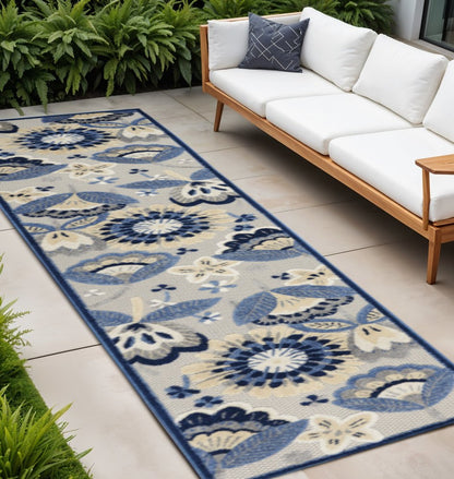 10' Blue And Gray Indoor Outdoor Runner Rug HomeRoots