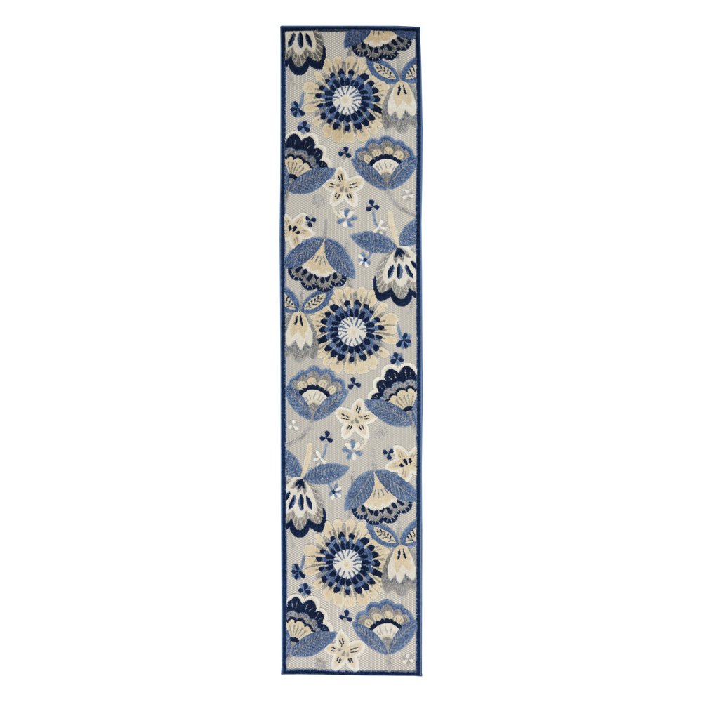 10' Blue And Gray Indoor Outdoor Runner Rug HomeRoots
