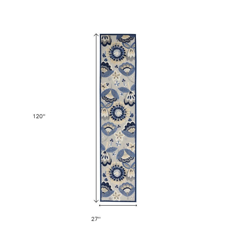 10' Blue And Gray Indoor Outdoor Runner Rug HomeRoots