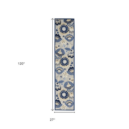 10' Blue And Gray Indoor Outdoor Runner Rug HomeRoots