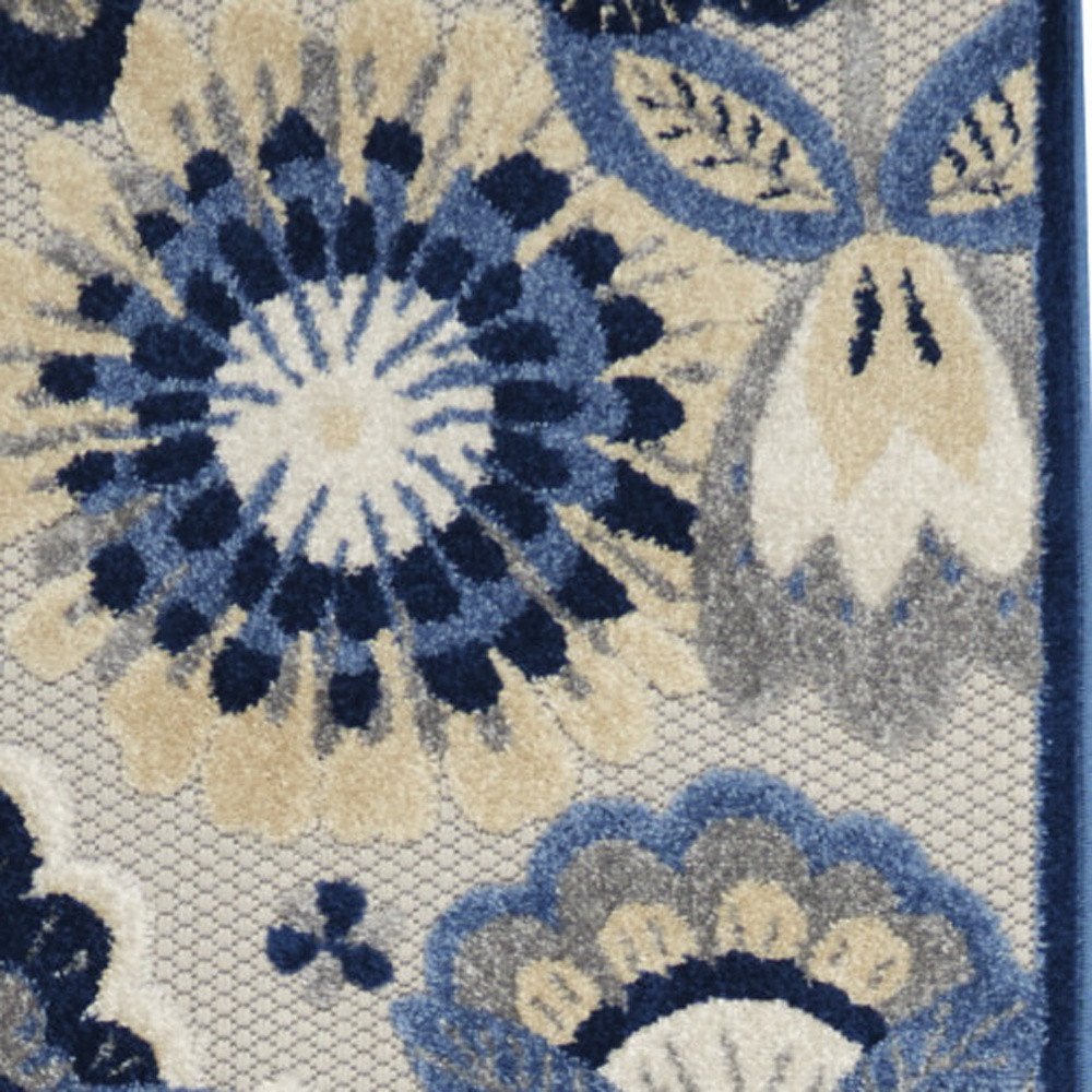 10' Blue And Gray Indoor Outdoor Runner Rug — view 1