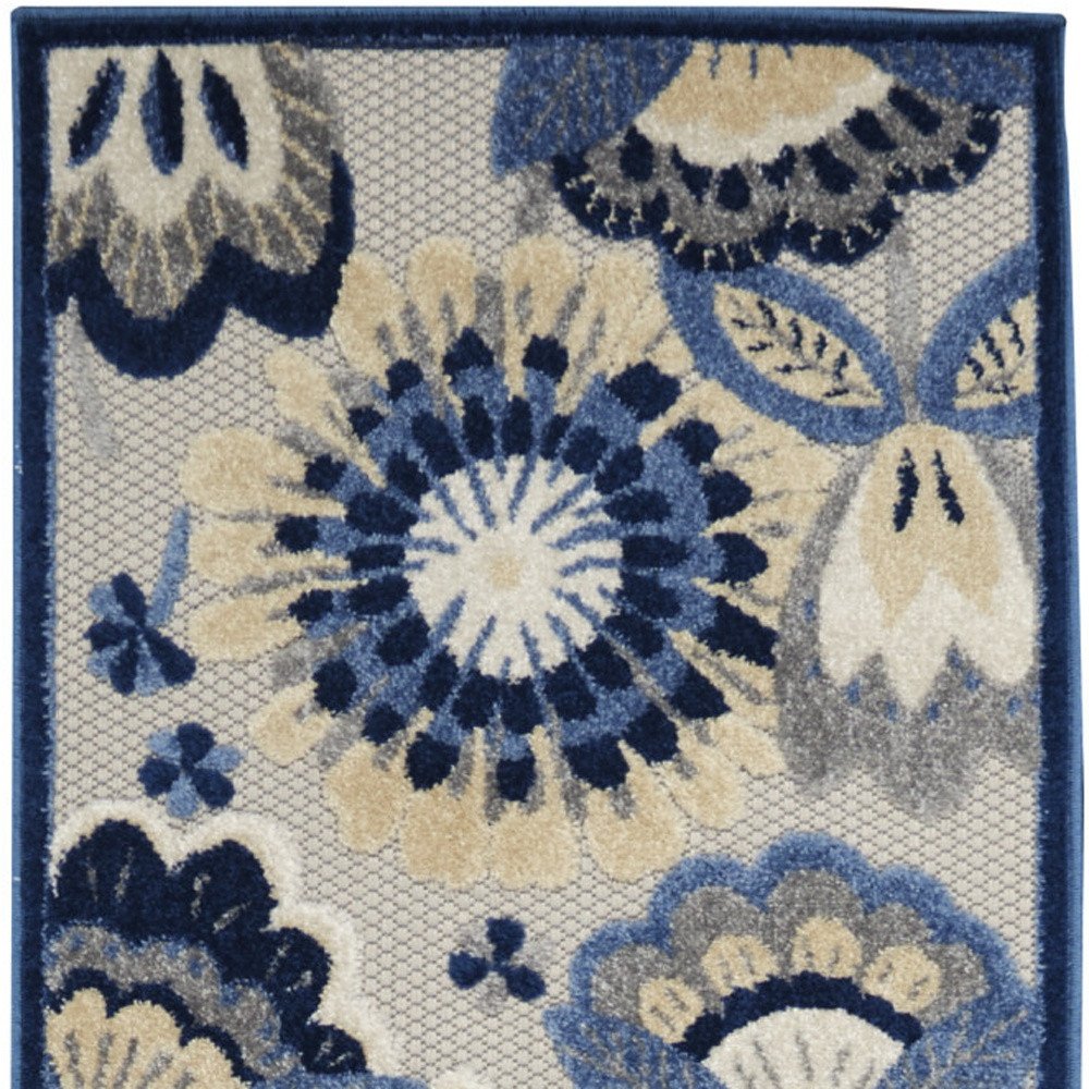 10' Blue And Gray Indoor Outdoor Runner Rug — view 2