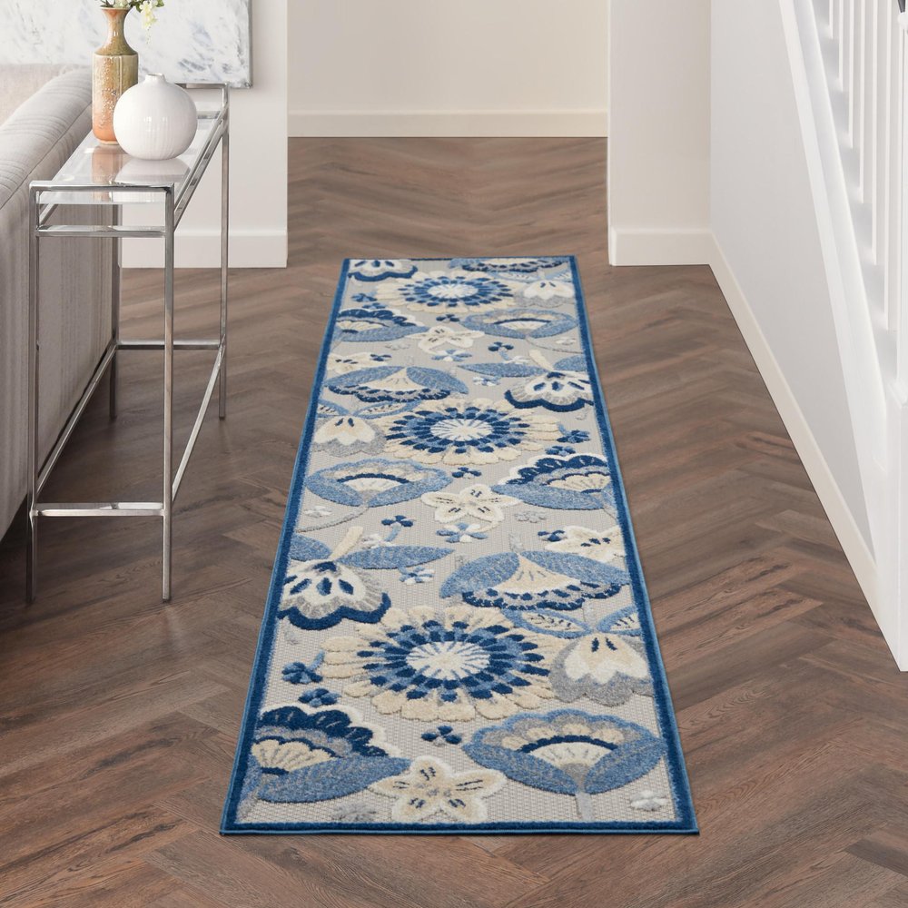 10' Blue And Gray Indoor Outdoor Runner Rug HomeRoots