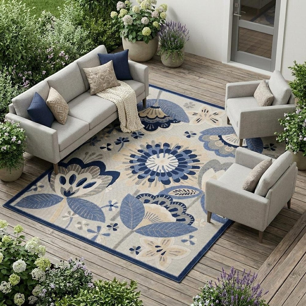 9' X 12' Blue And Gray Indoor Outdoor Area Rug — view 11