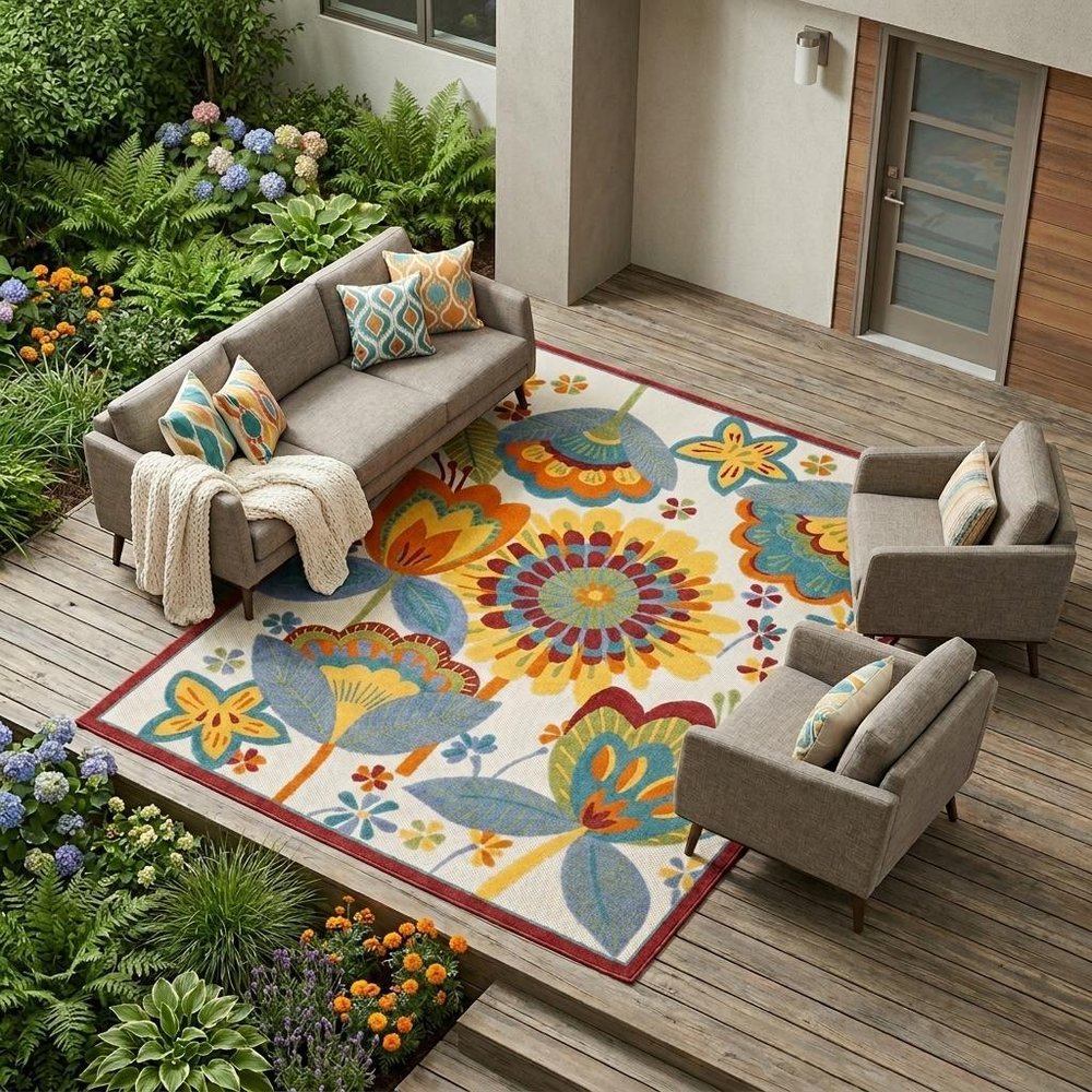 12' X 15' Blue And Yellow Indoor Outdoor Area Rug — view 11
