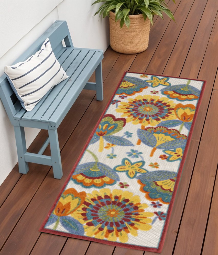 6' Yellow And Red Indoor Outdoor Runner Rug HomeRoots